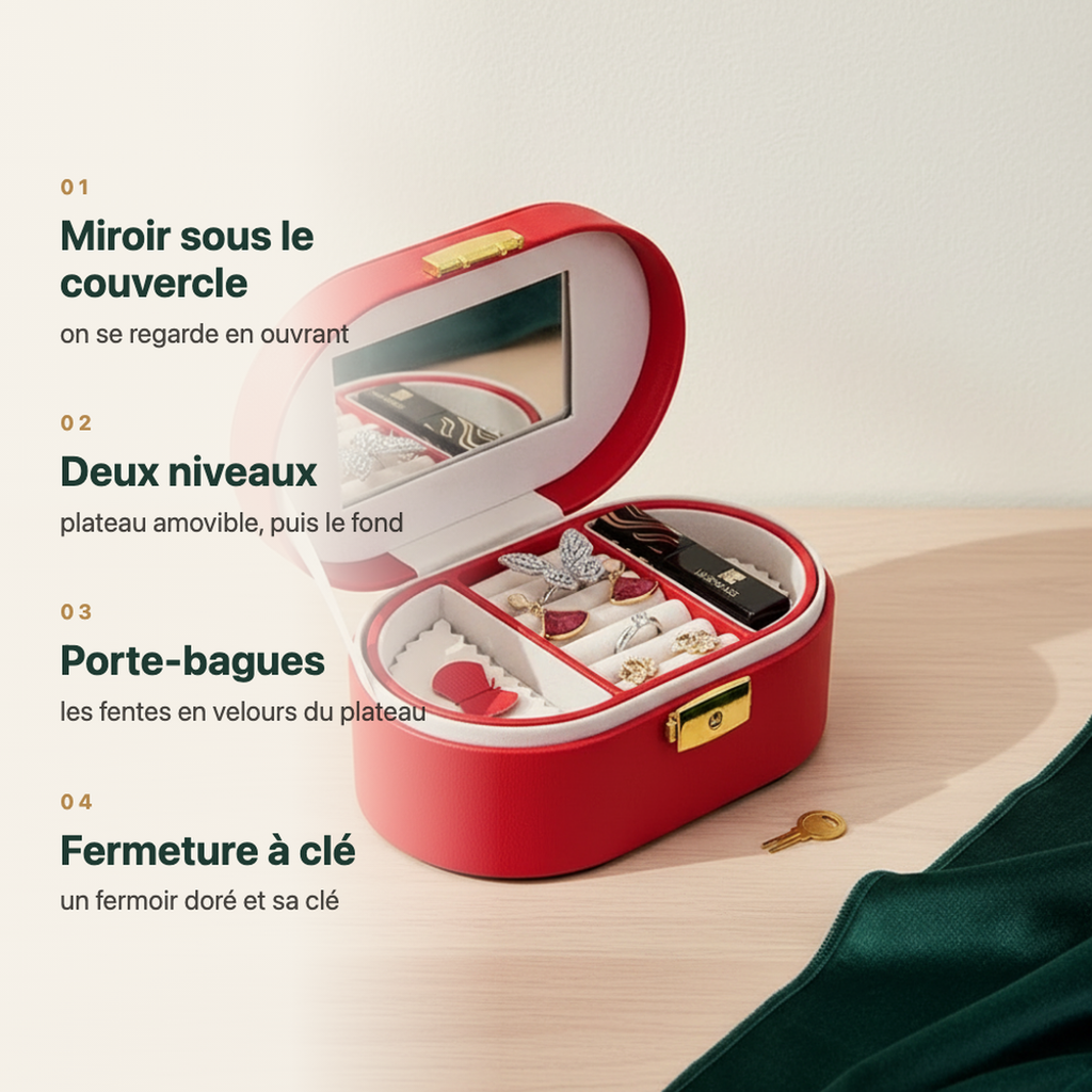 Coffret à bijoux fillette avec miroir et clé, vue complémentaire