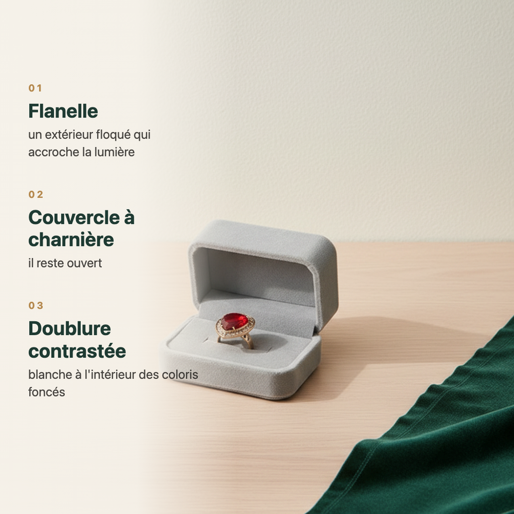 Coffret à bague en flanelle beige