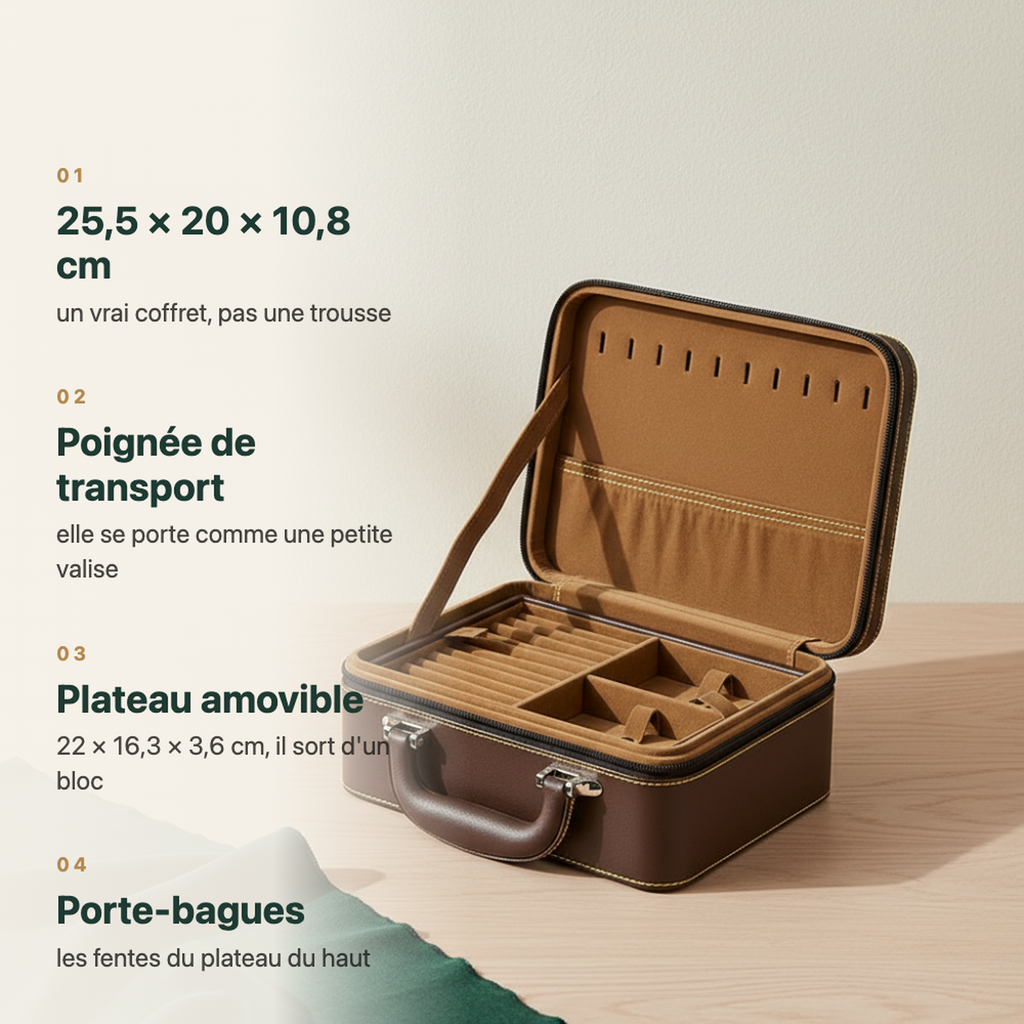 Boîte à bijoux homme en cuir à poignée, vue complémentaire