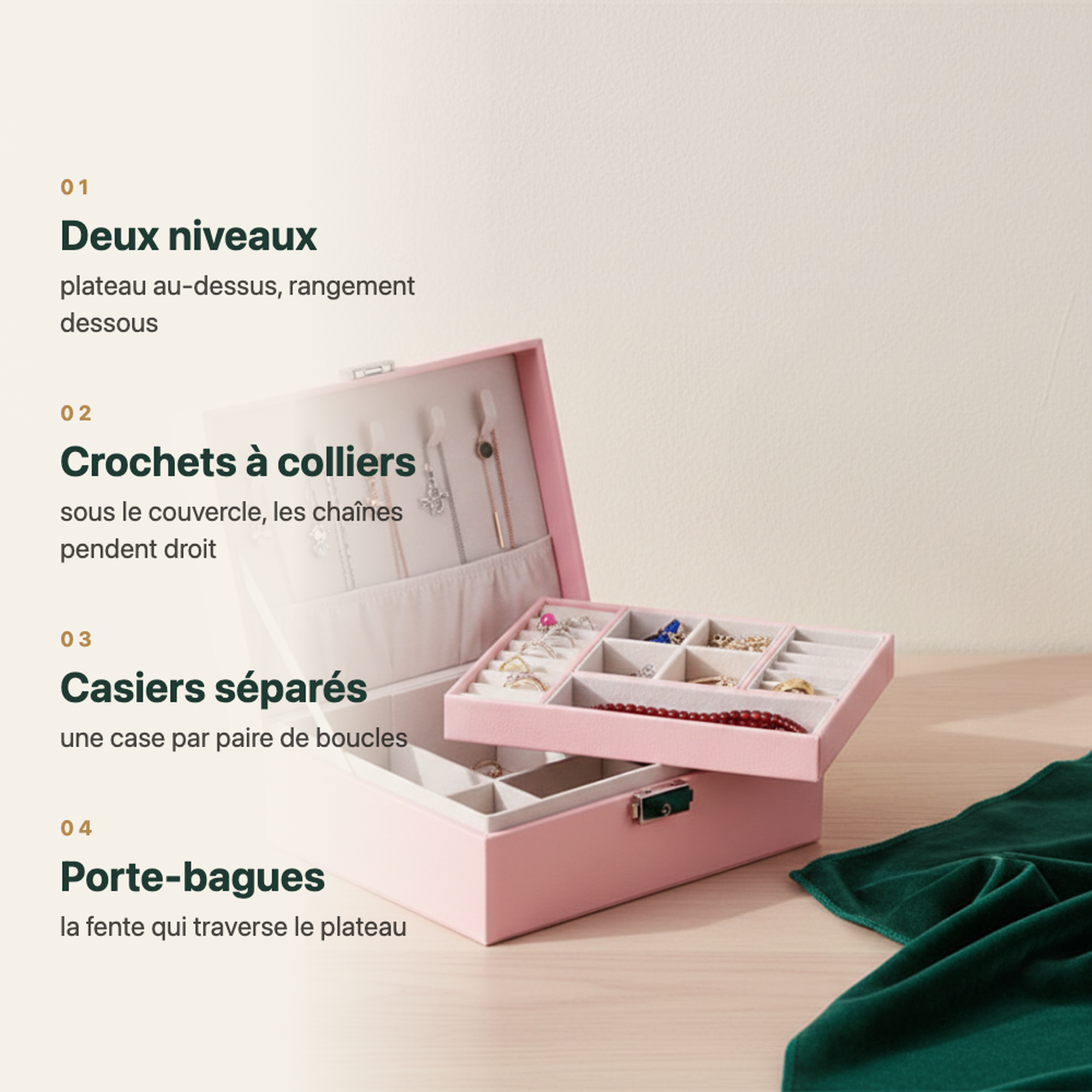 Rangement à bijoux rose