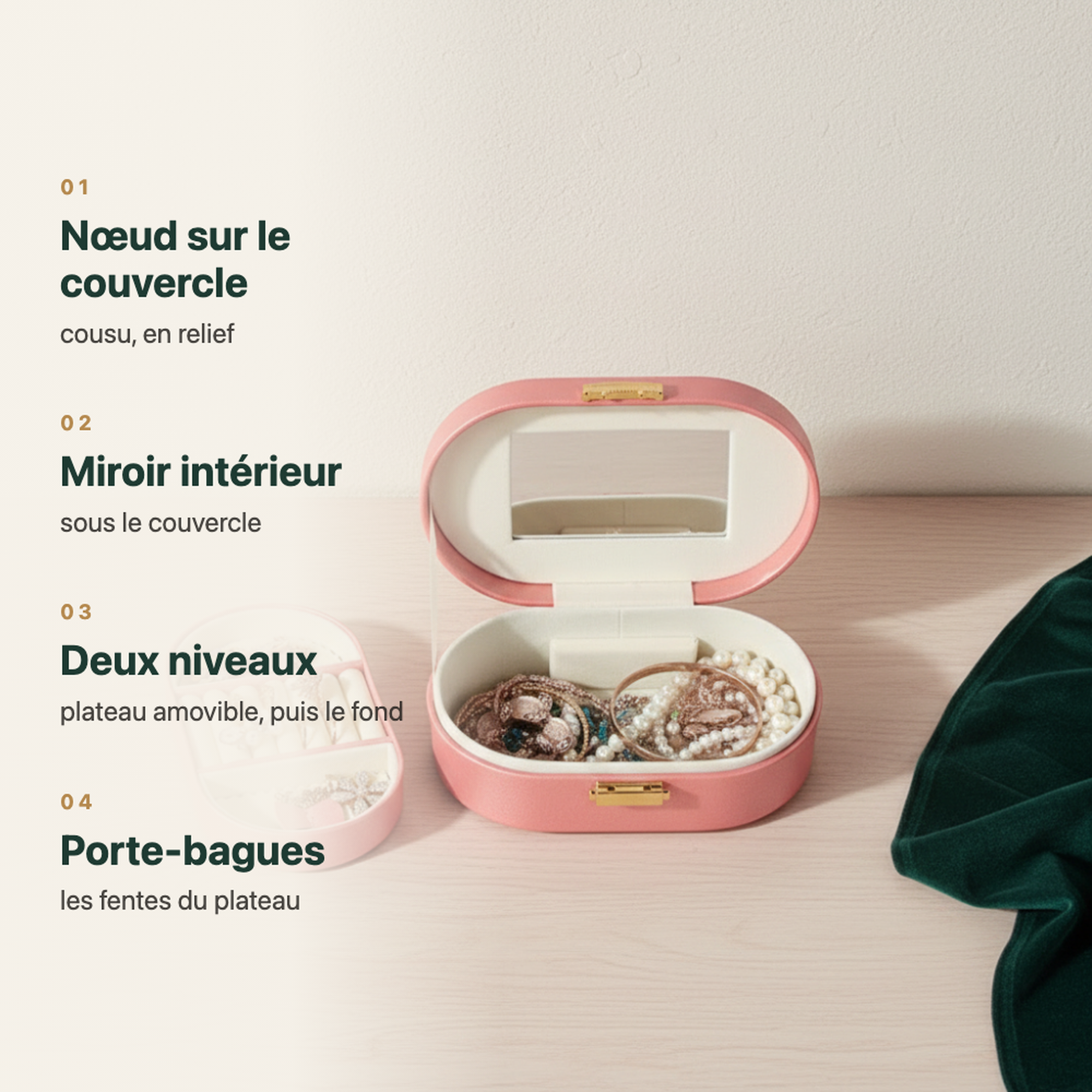 Coffret à bijoux blanc, nœud cousu