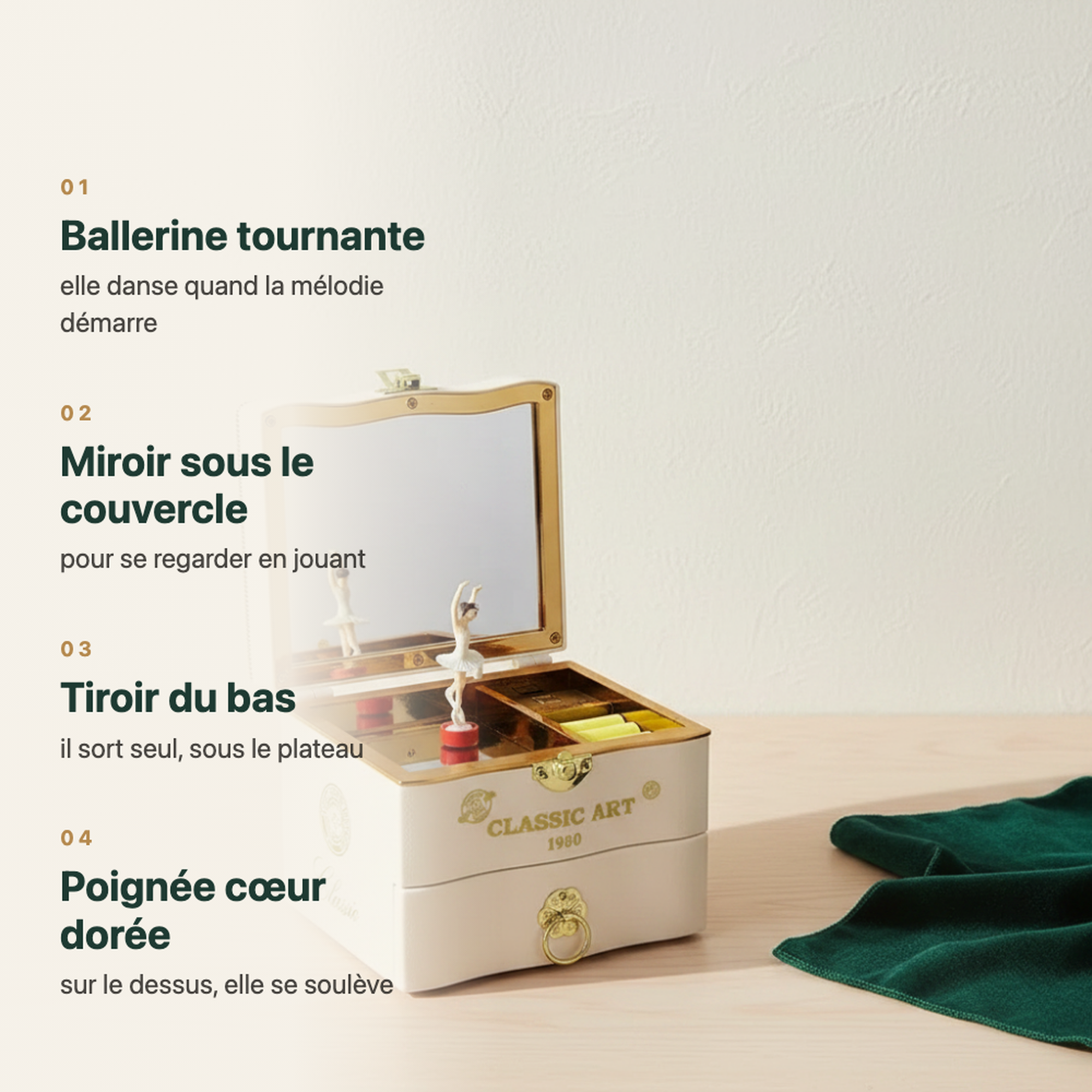 Tiroir de la boîte à bijoux musicale