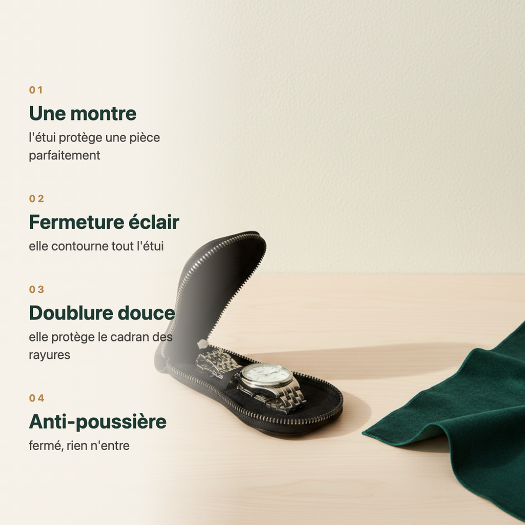 Étui à montre fermé, fermeture éclair