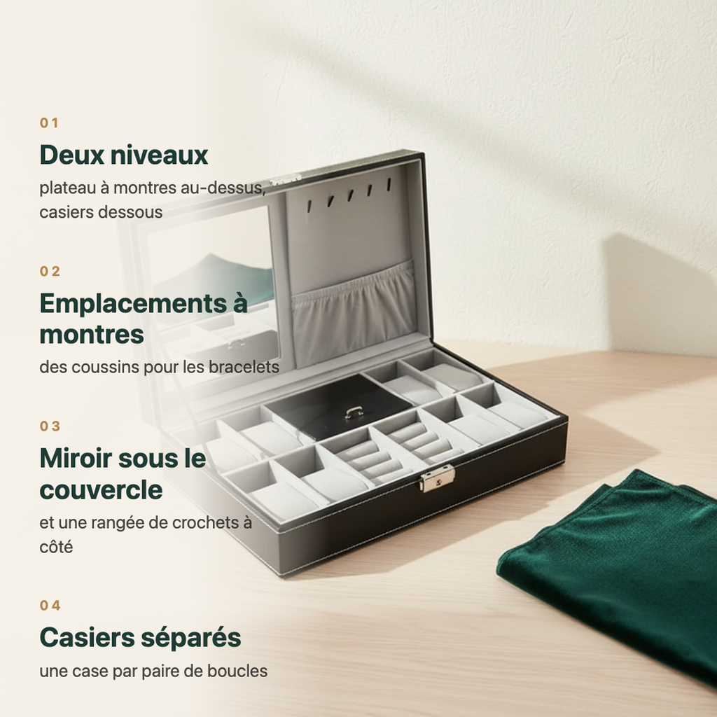 Coffret à bijoux et montres en cuir, vue complémentaire