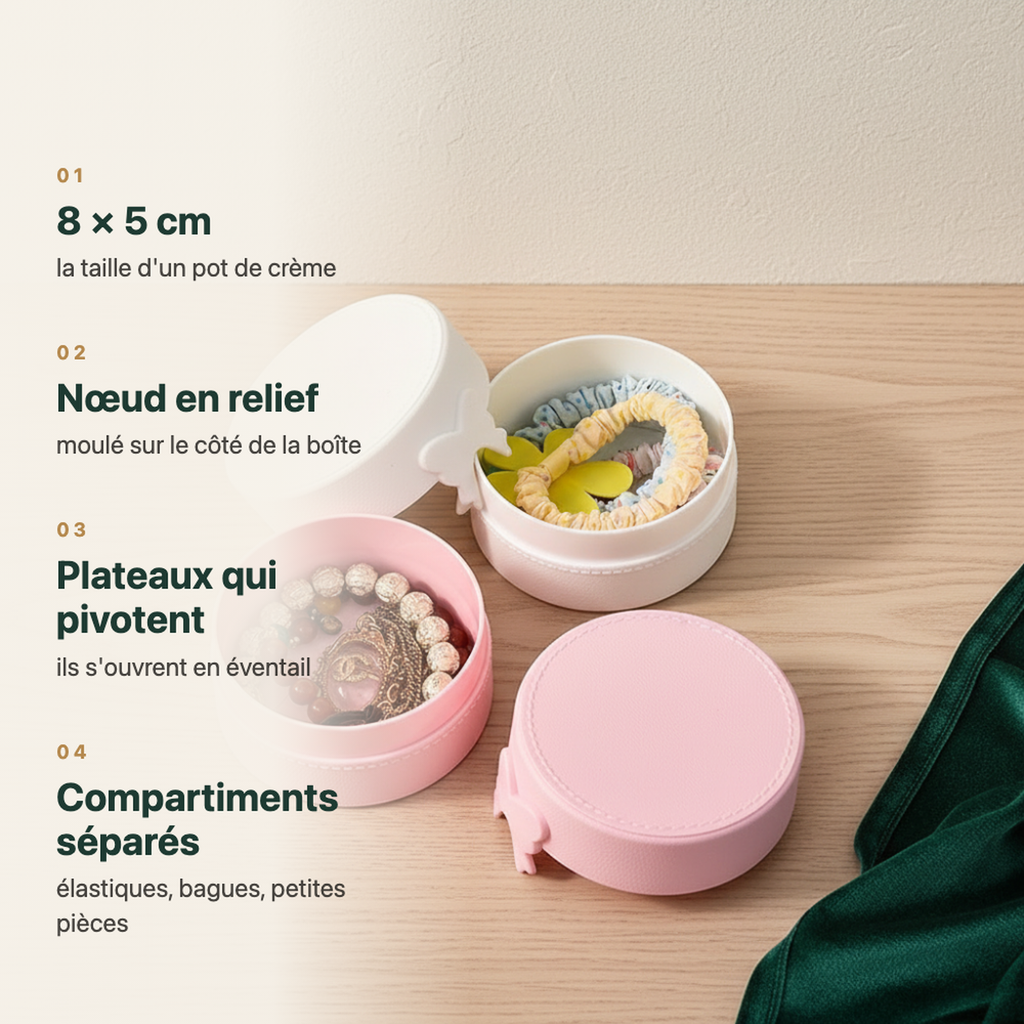 Deux boîtes à bijoux rondes côte à côte