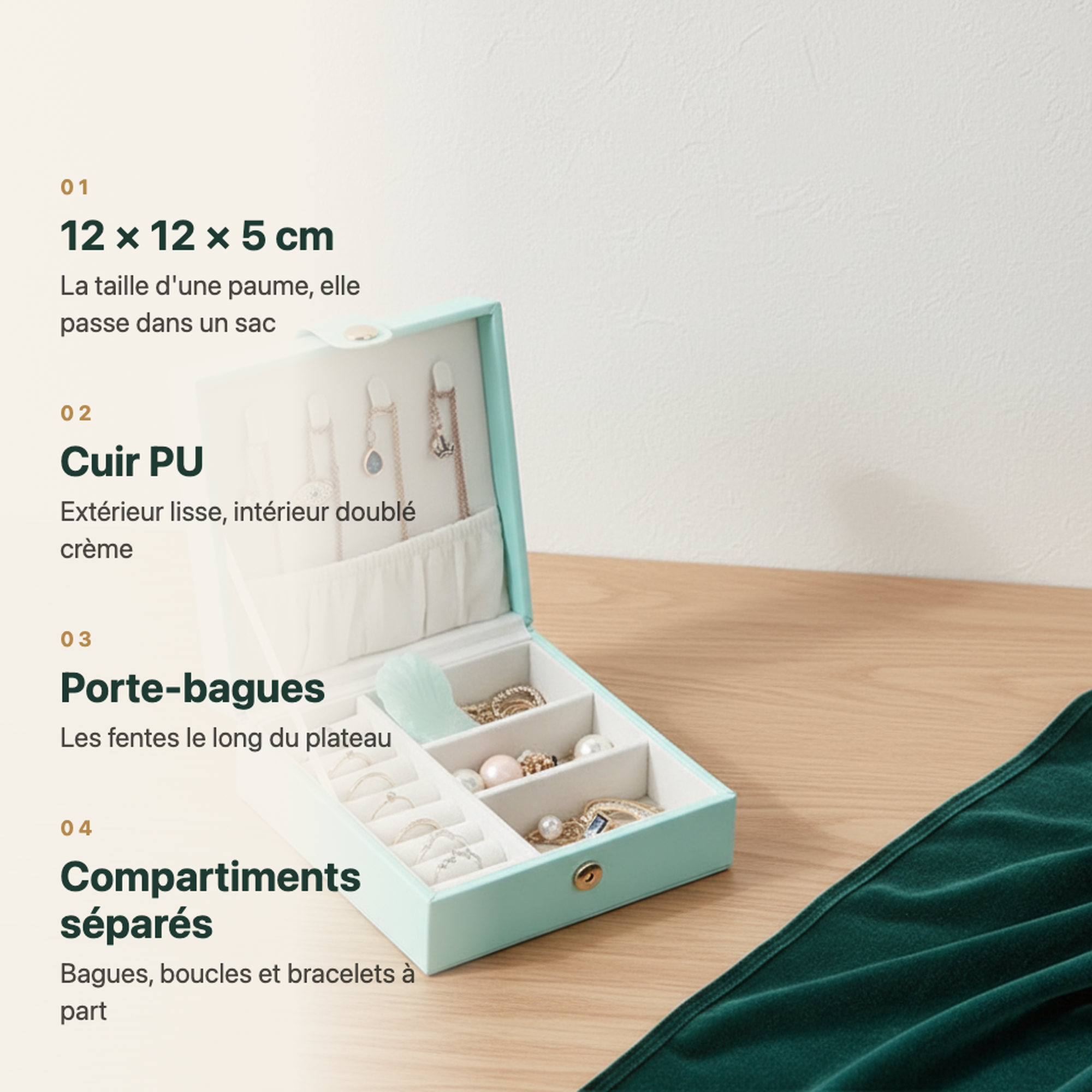 Boîte à bijoux carrée bleue