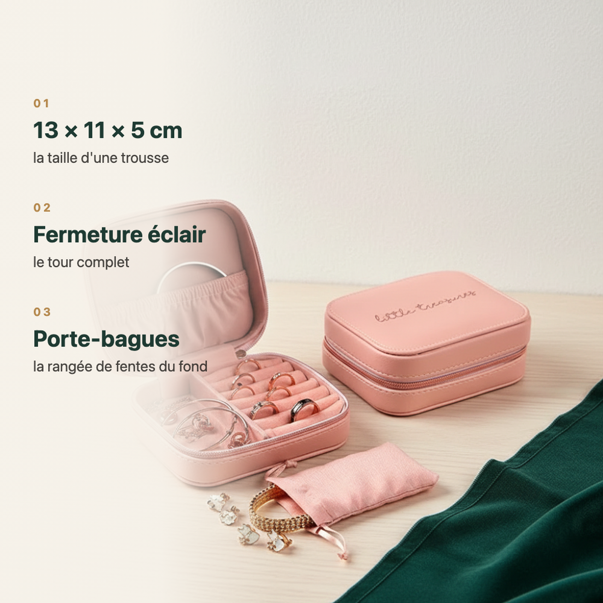 Coffret à bijoux zippé blanc