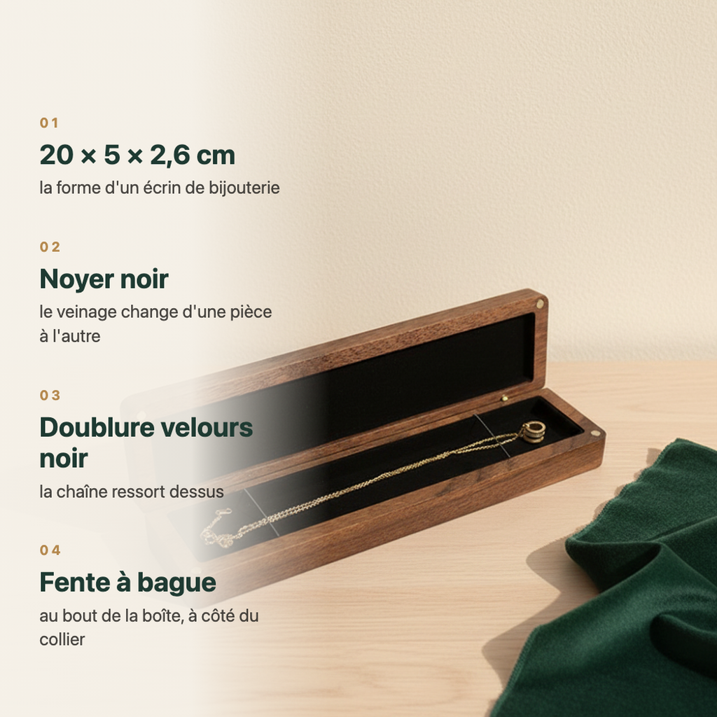 Écrin à collier en bois de noyer noir, vue complémentaire