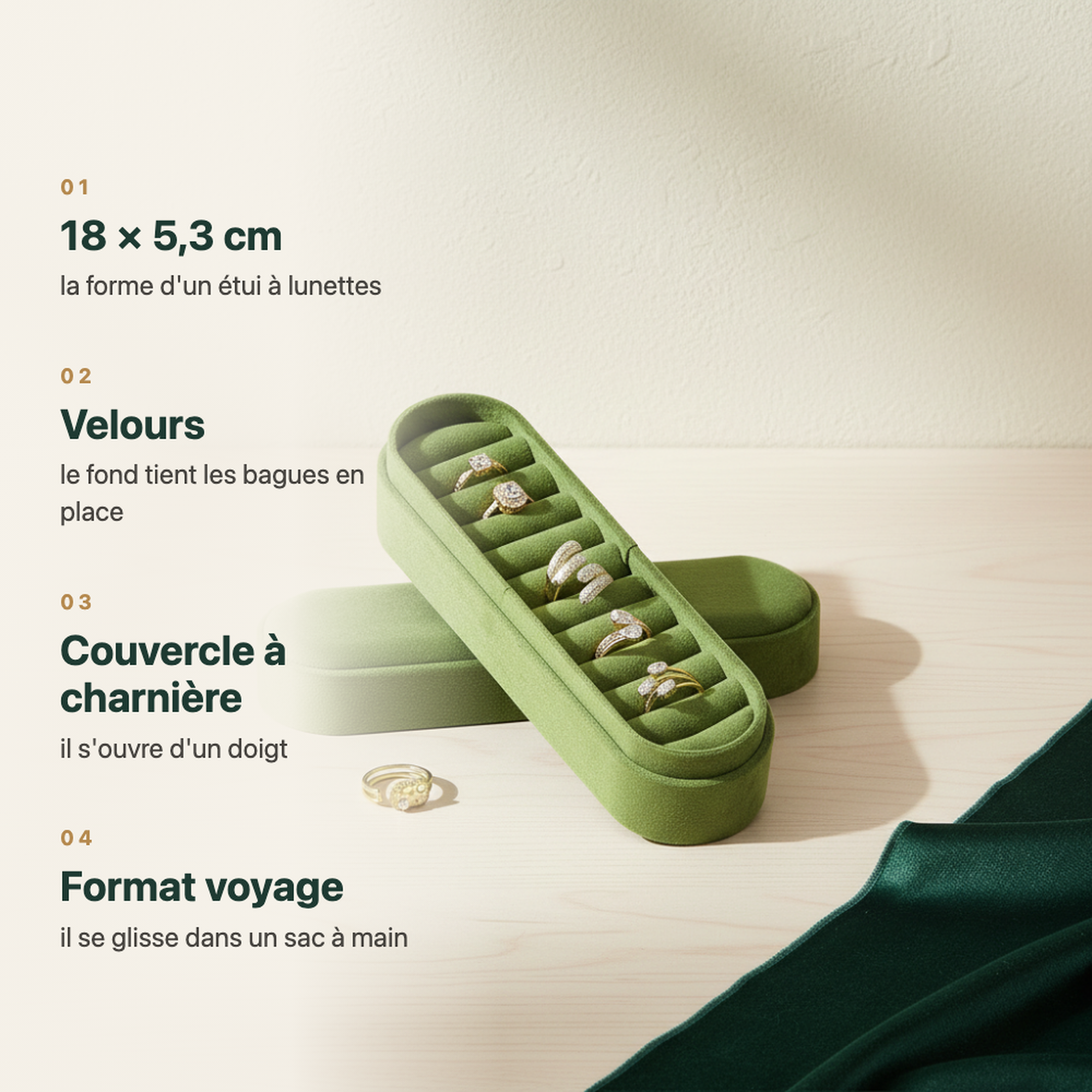 Coffret à bagues en velours rose