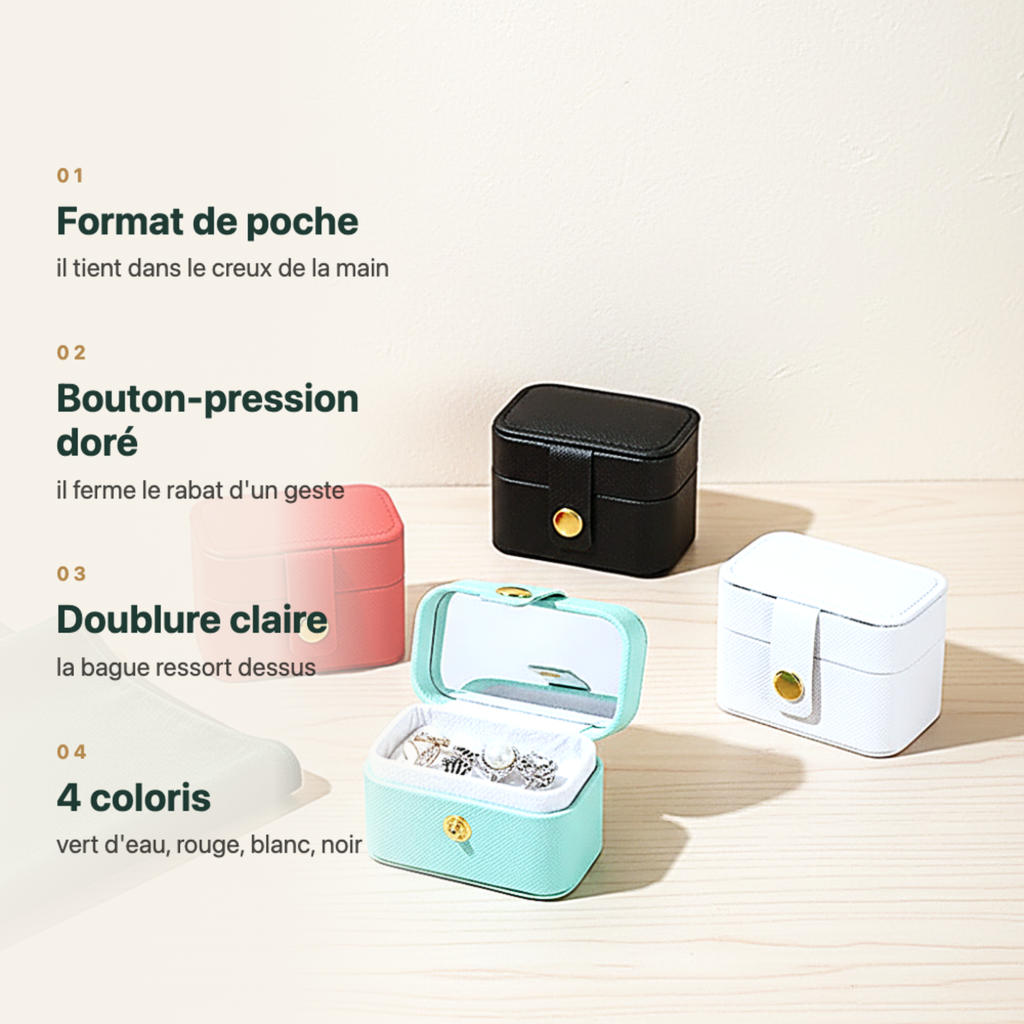 Boîte à bague de voyage blanche