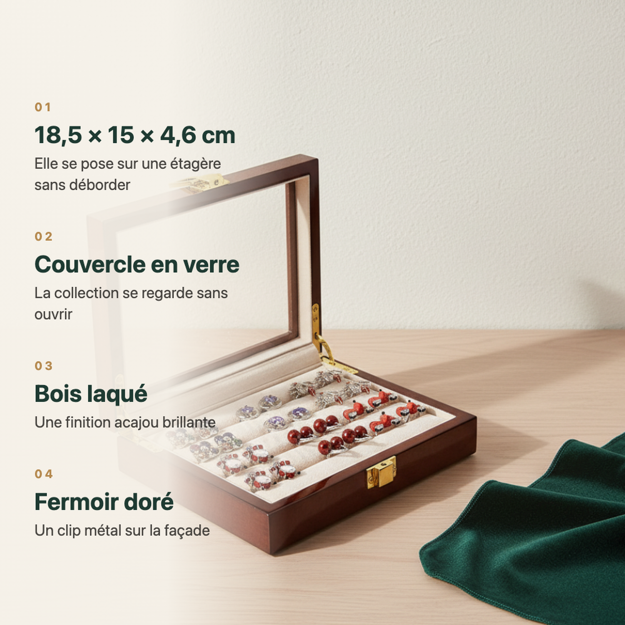 Plateau amovible de la boîte à boucles d'oreilles