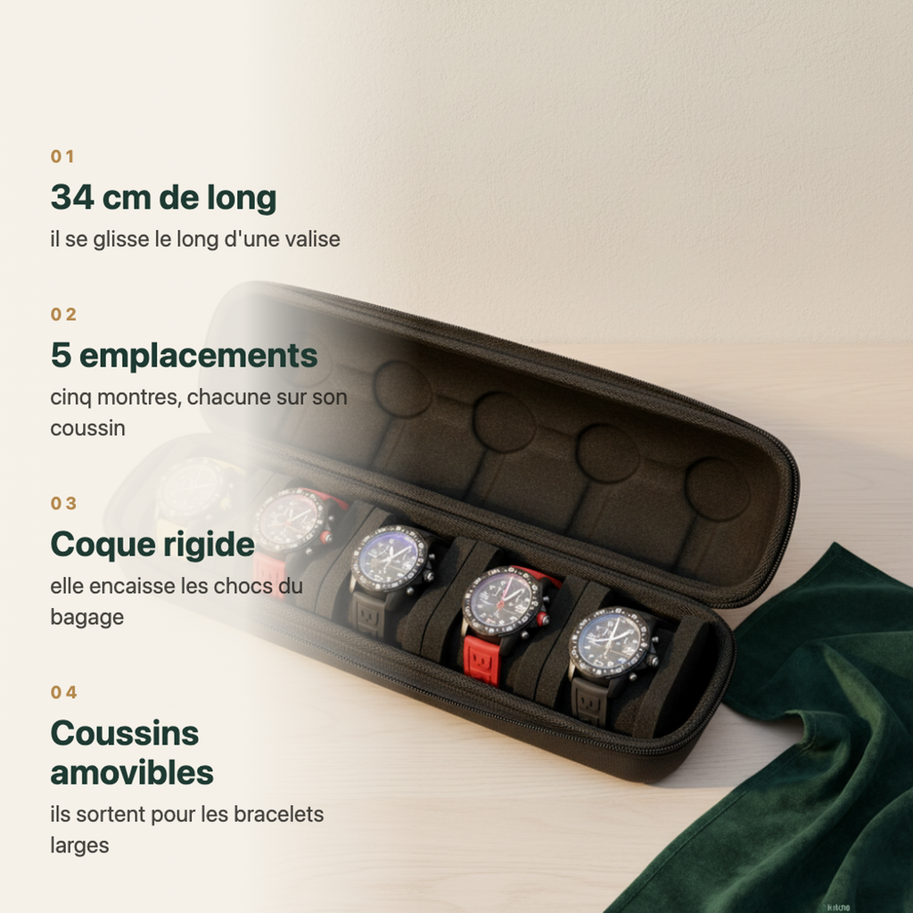 Étui à montres de voyage vu de dessus