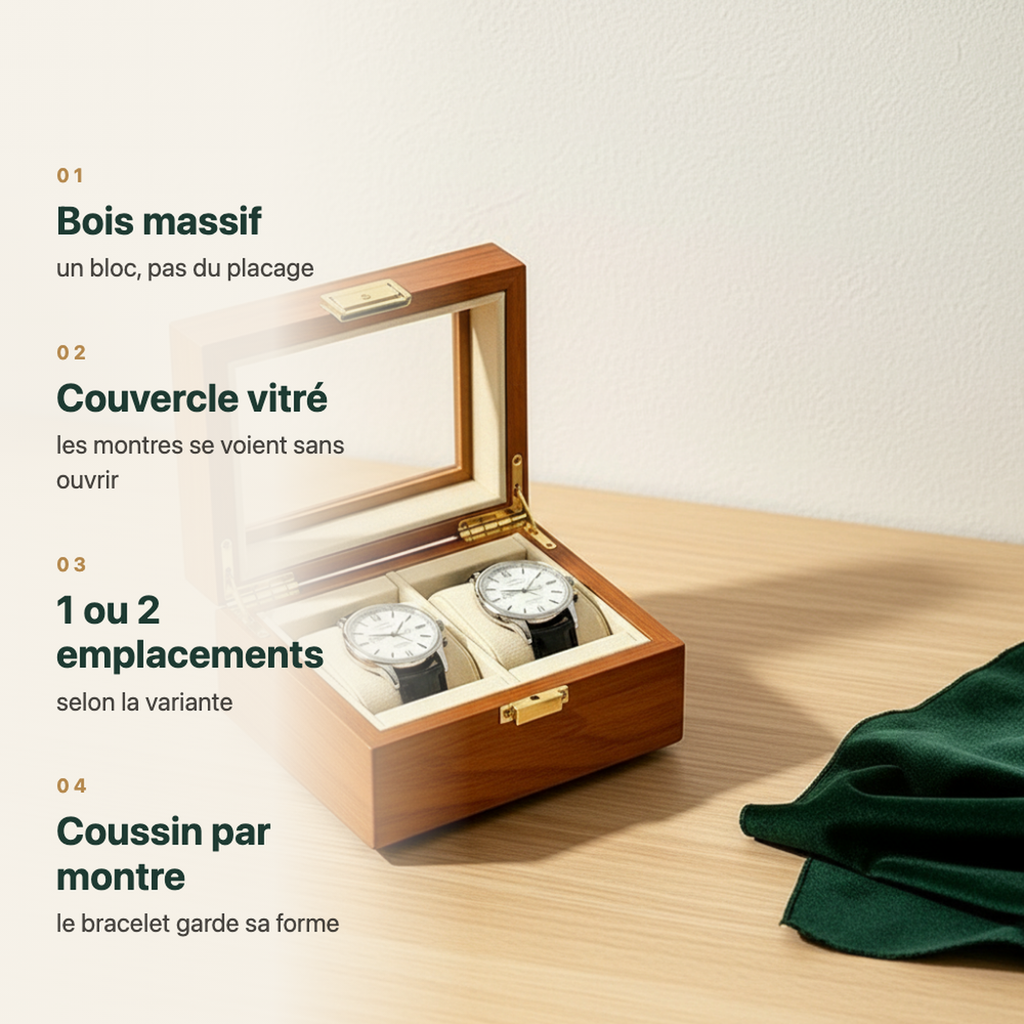 Fermoir doré de la boîte à montre en bois