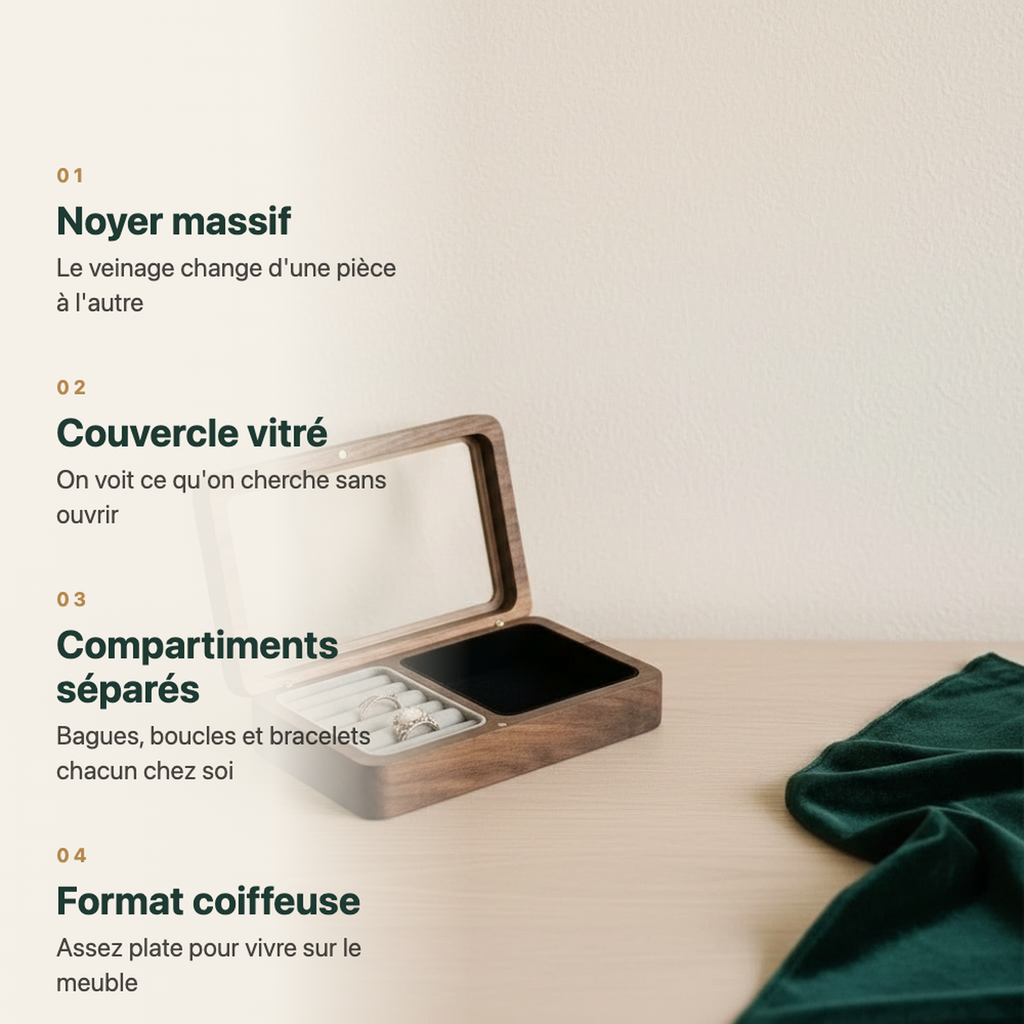 Boîte à bijoux en bois finition brune