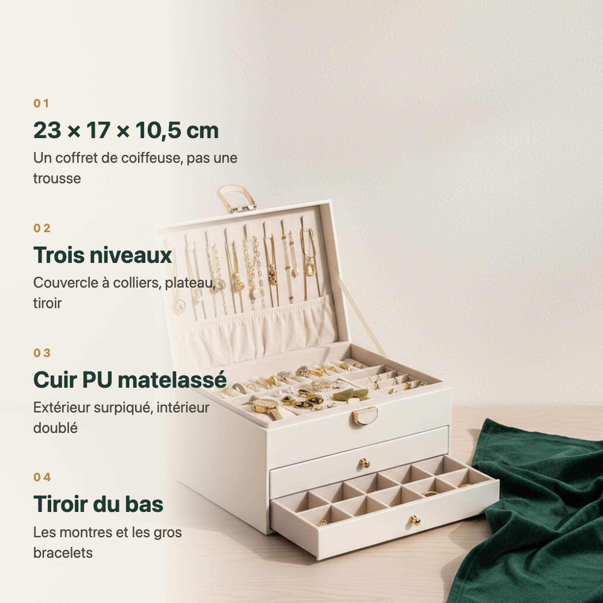 Plateau amovible sorti de la boîte à bijoux