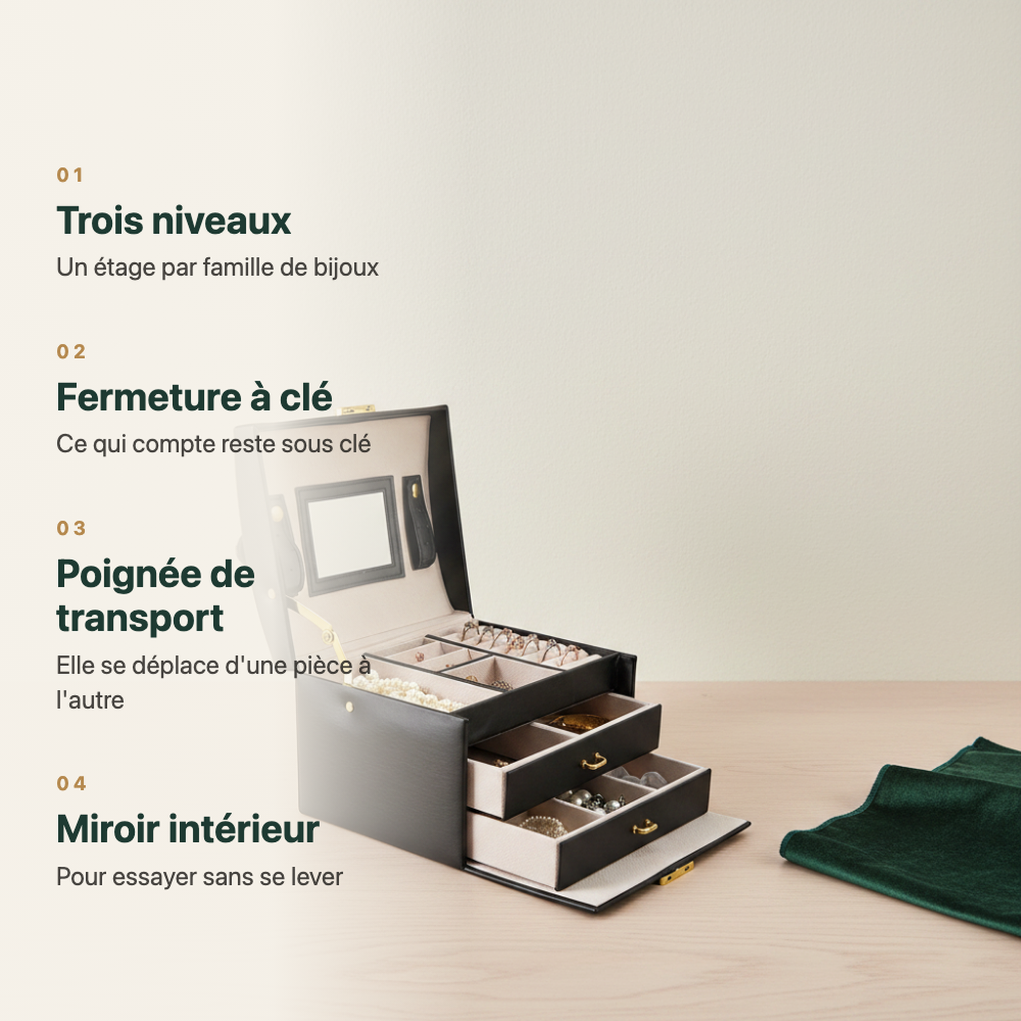 Boîte à bijoux fille bleue, poignée de transport