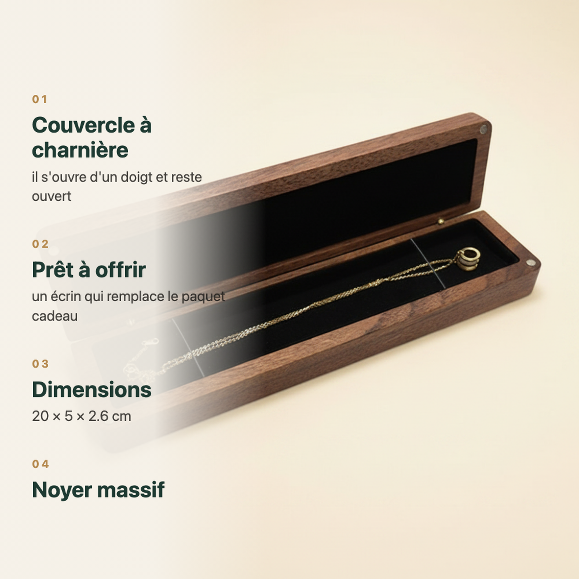Écrin à collier en bois de noyer noir, vue complémentaire
