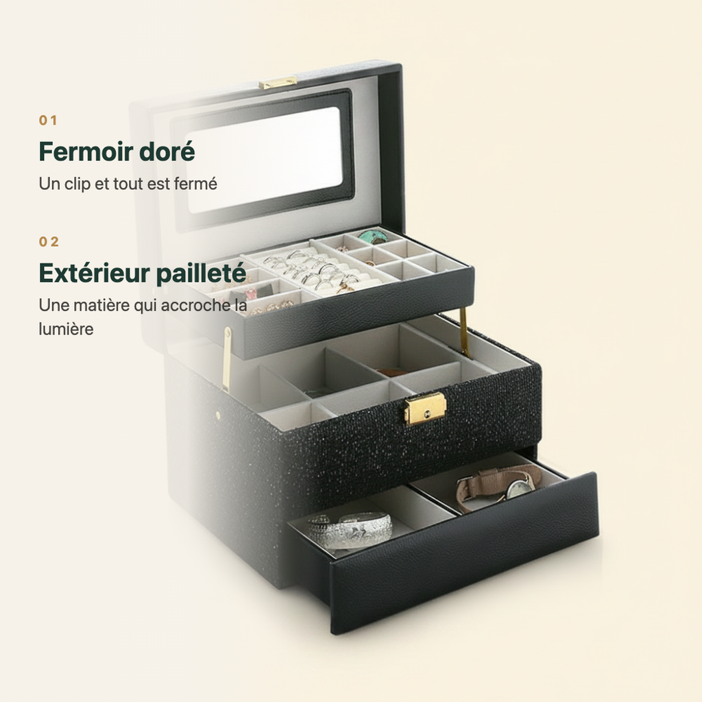 Boîte à bijoux pailletée noire