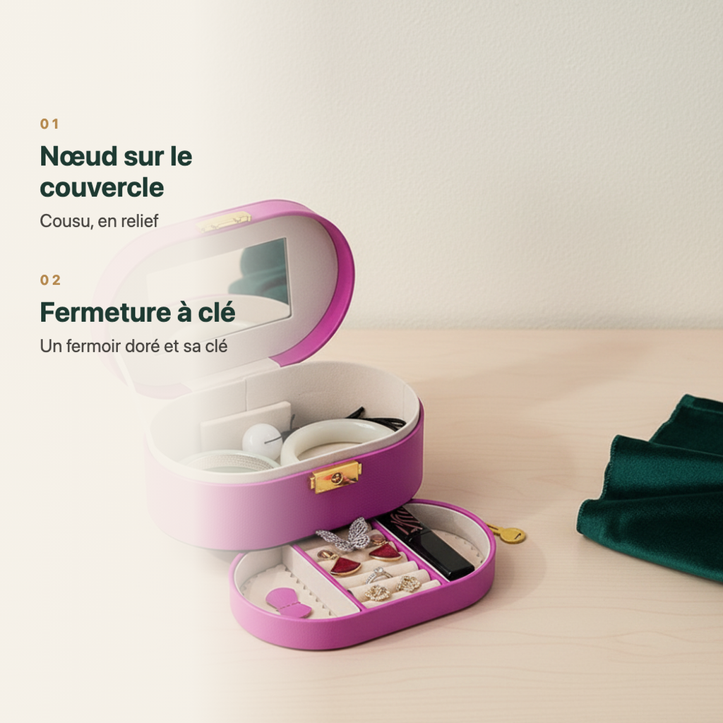 Coffret à bijoux fillette avec miroir et clé, vue complémentaire