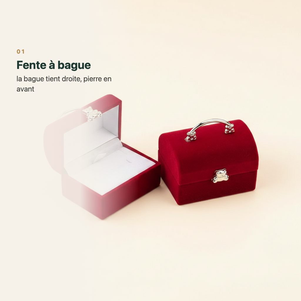 Coffret à bague en velours rouge, anse métal