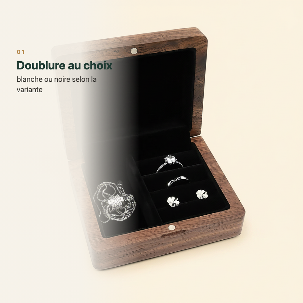 Boîte en bois, doublure noire