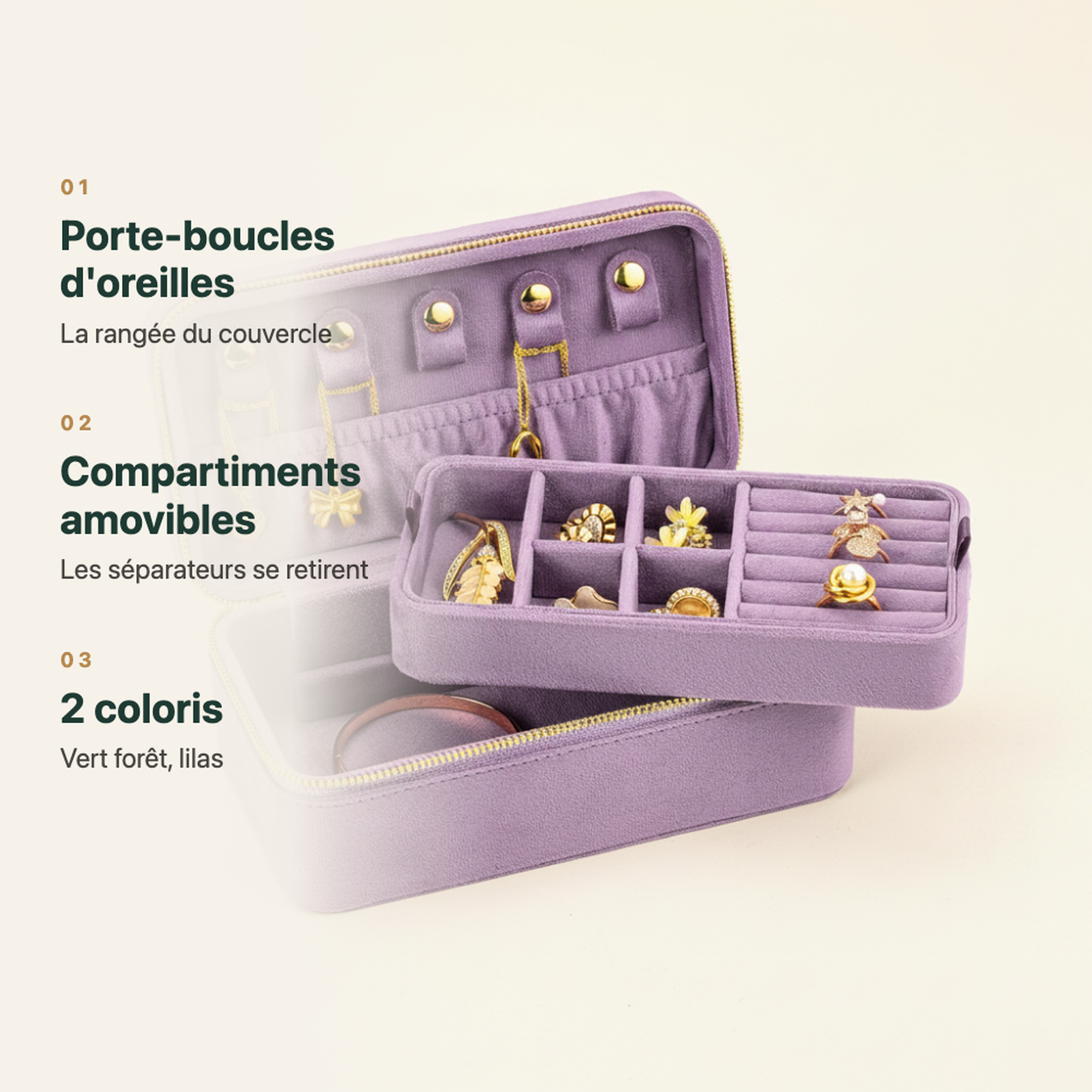 Boîte à bijoux en velours violette