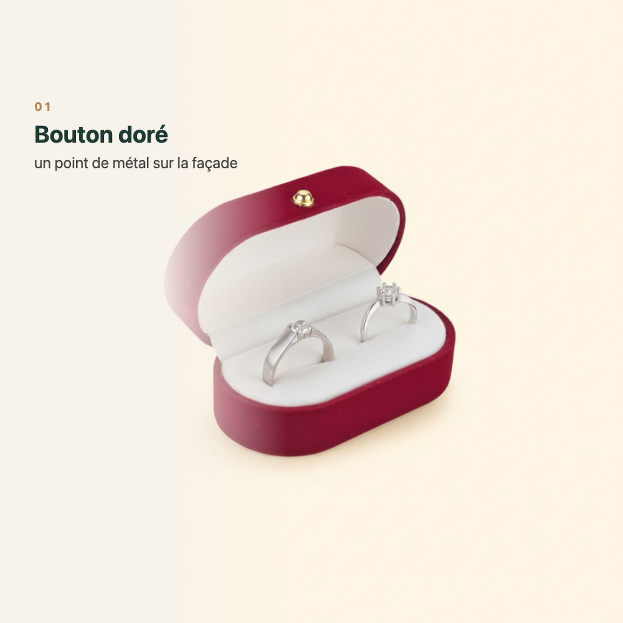 Coffret à bagues ovale vert, bouton doré