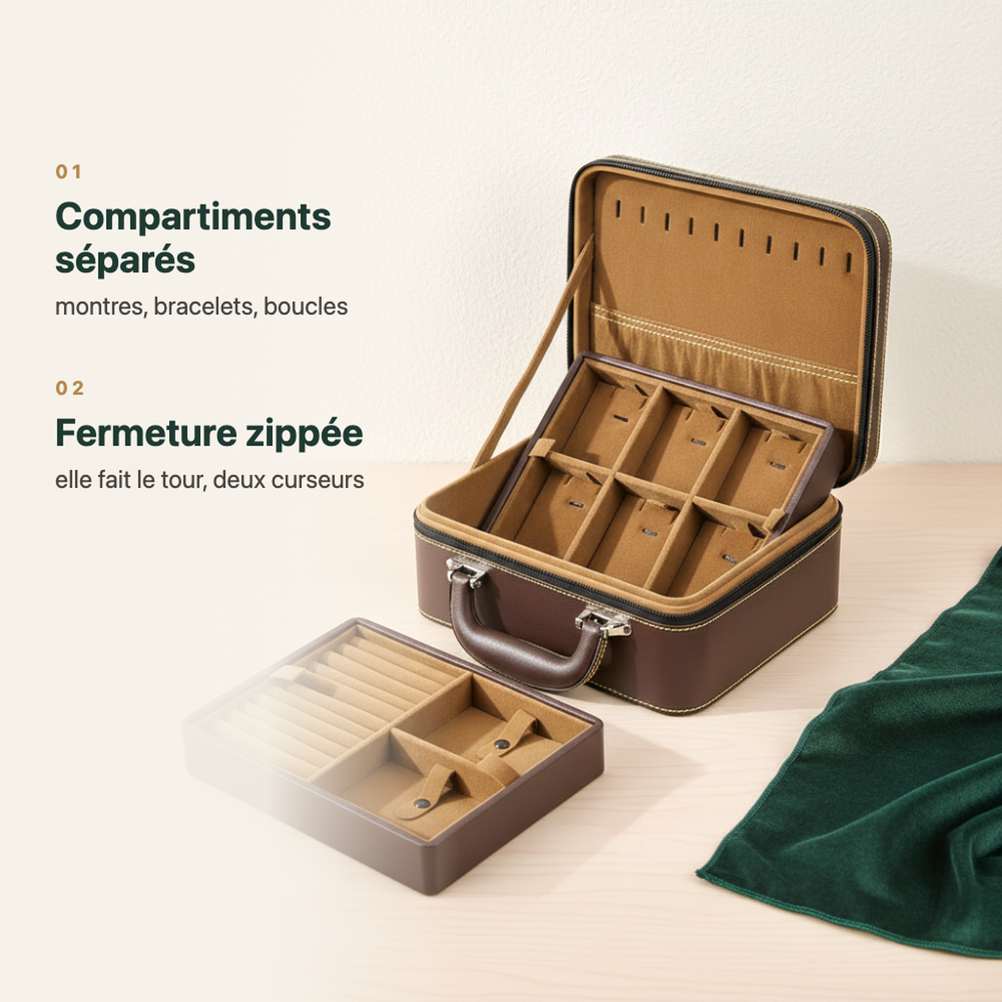 Boîte à bijoux homme en cuir à poignée, vue complémentaire
