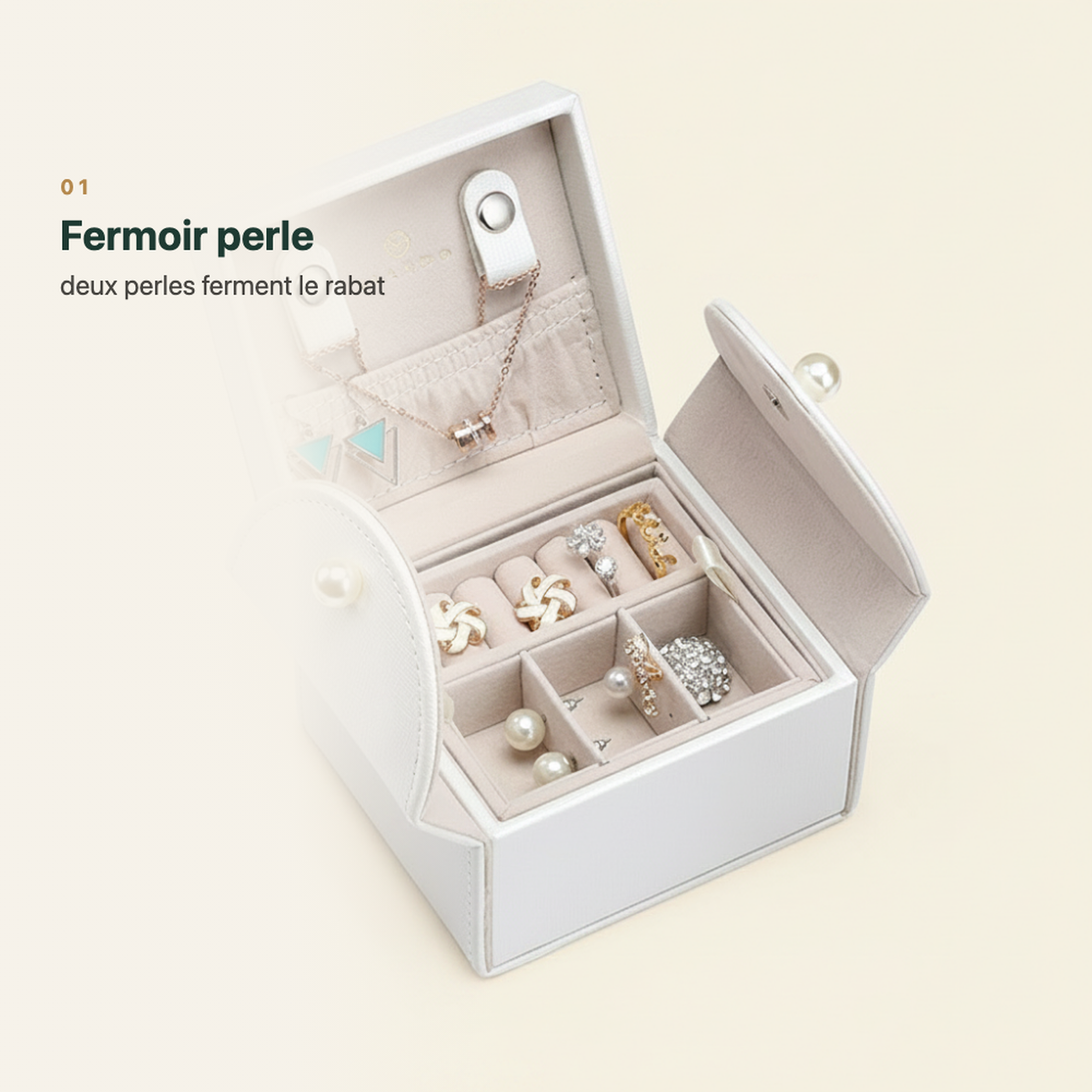 Boîte à bijoux fille rose, fermoir à perles