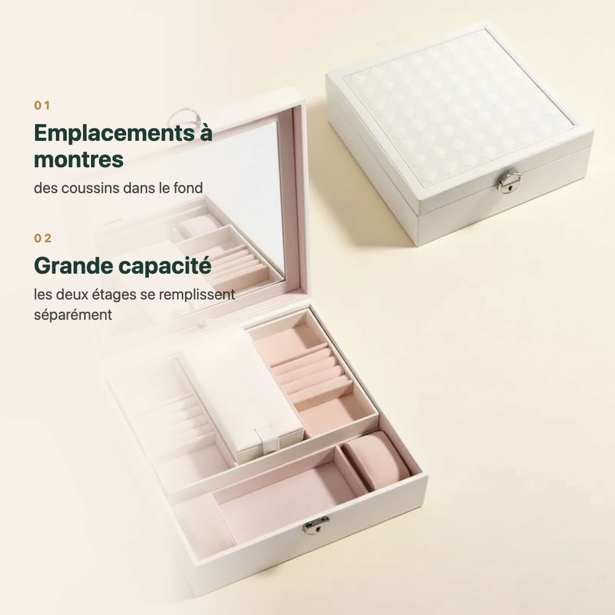 Coffret à bijoux grande capacité avec miroir, vue complémentaire
