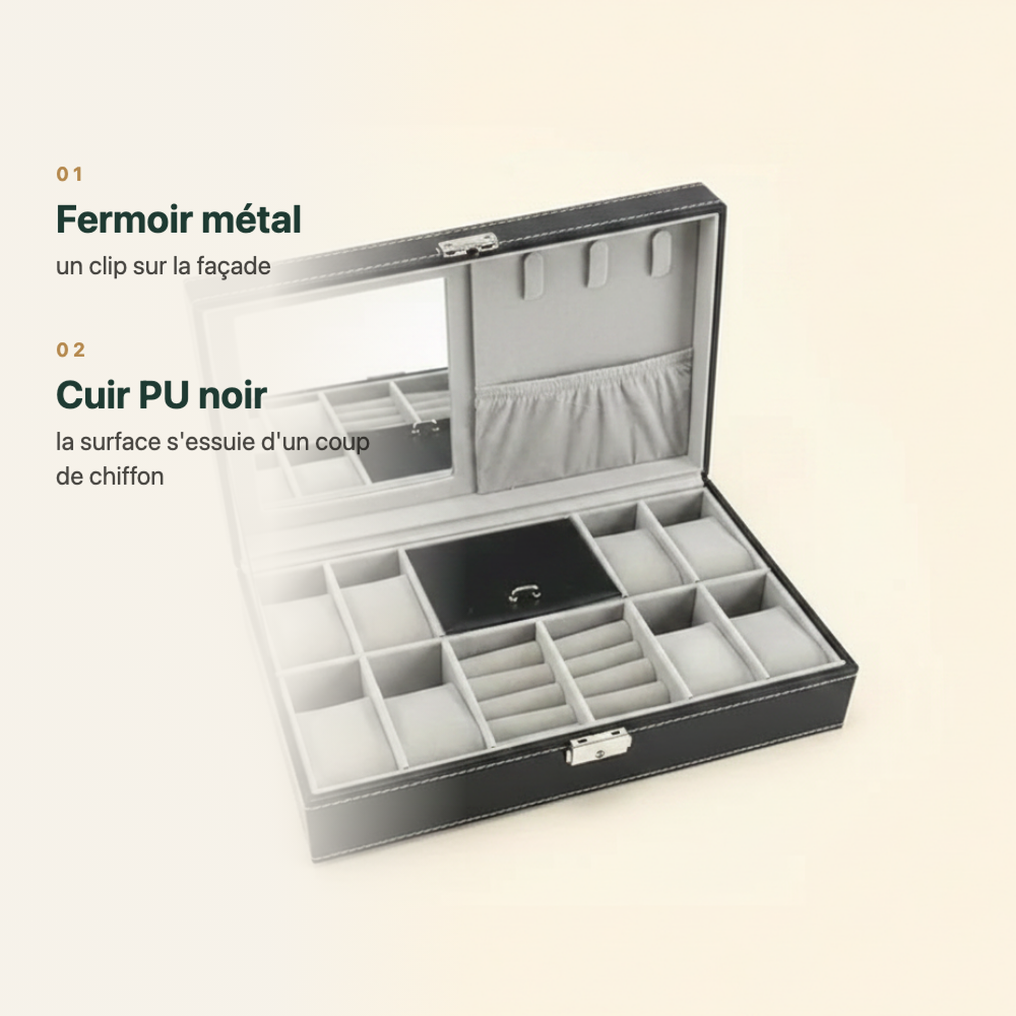 Coffret à bijoux et montres en cuir, vue complémentaire