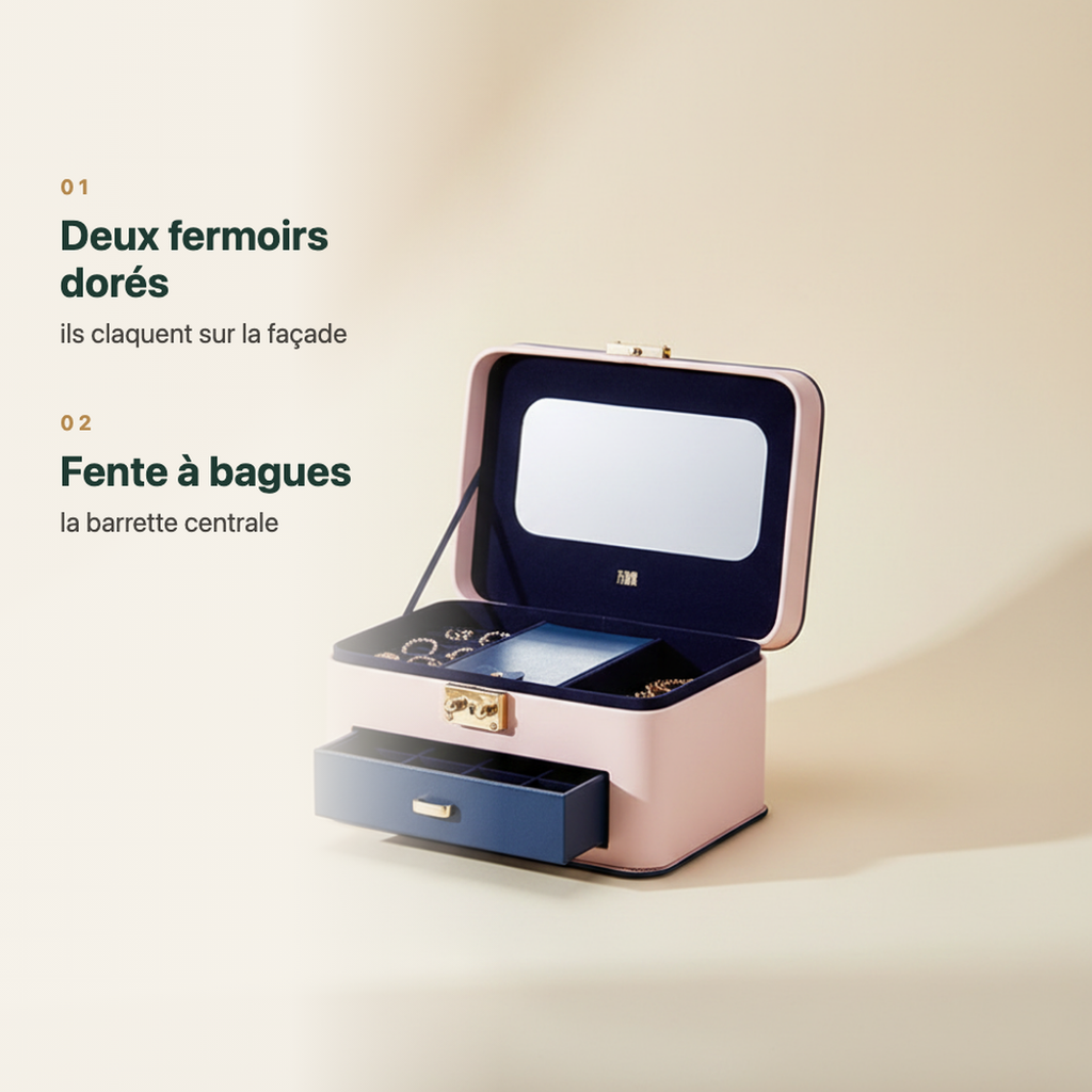 Boîte à bijoux à grand miroir et tiroir, vue complémentaire