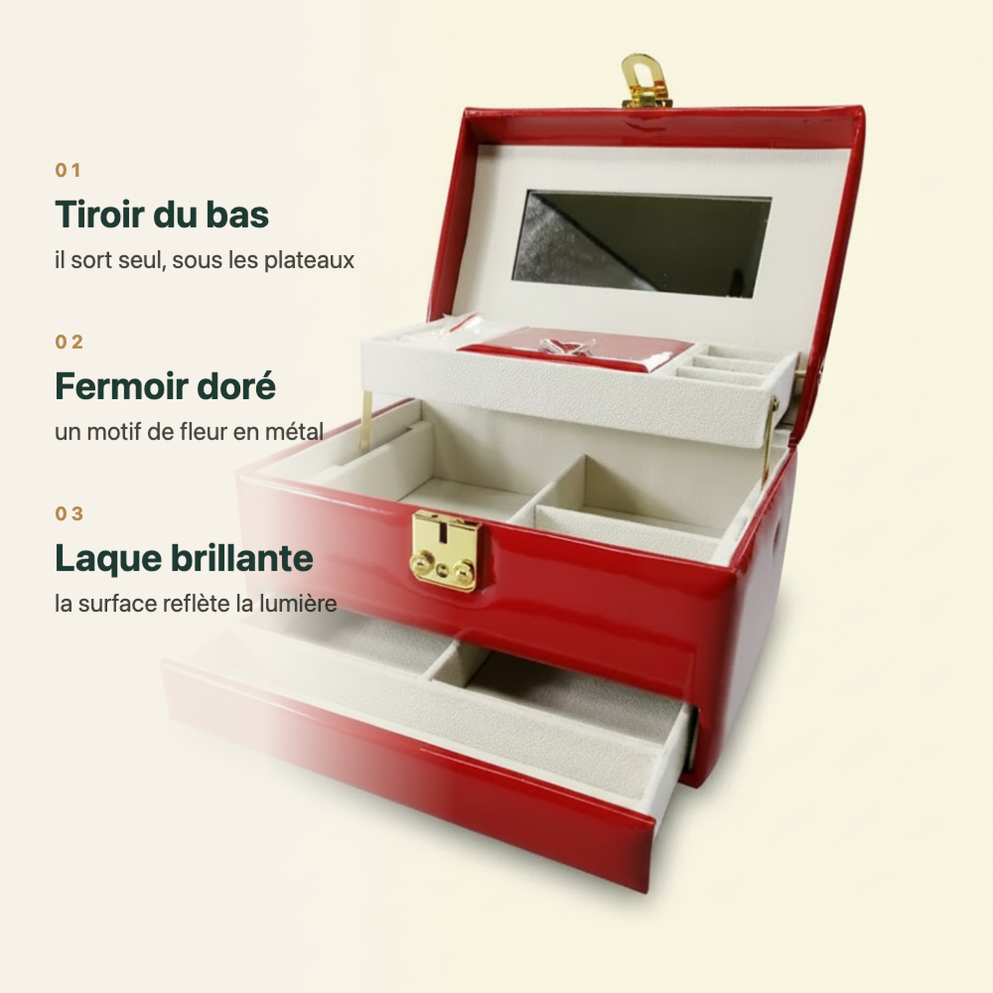 Coffret à bijoux à poignée, finition laquée, vue complémentaire