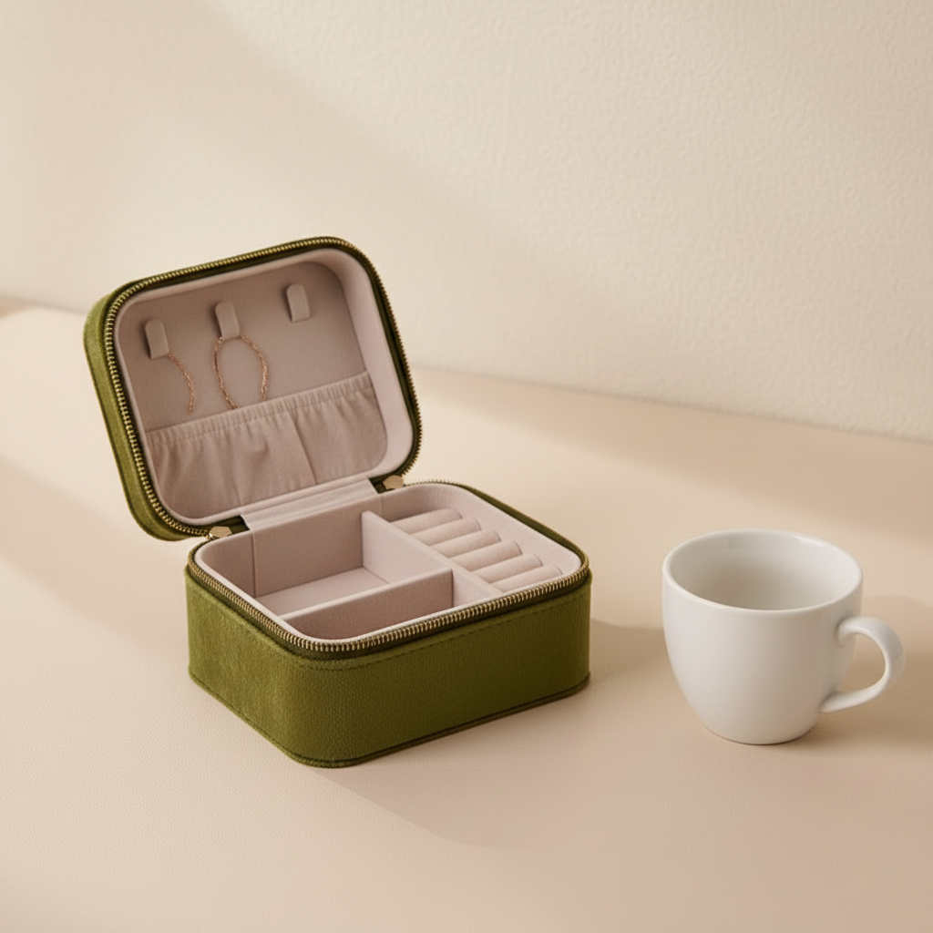 Boîte à bijoux en velours verte