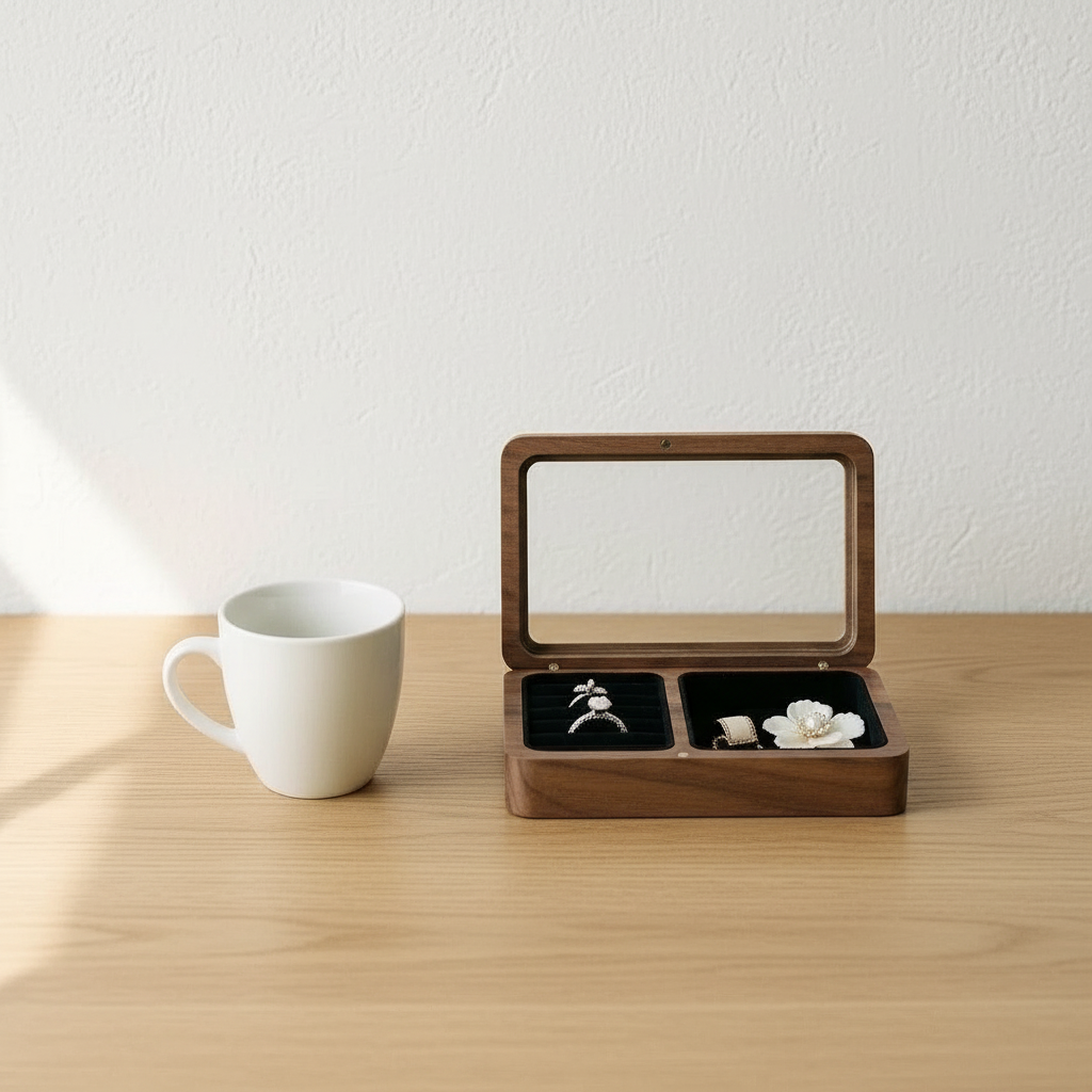 Boîte à bijoux en bois finition grise