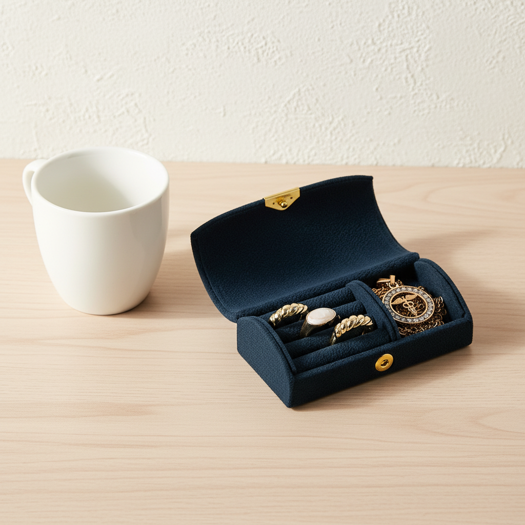 Boîte à bijoux en velours grise