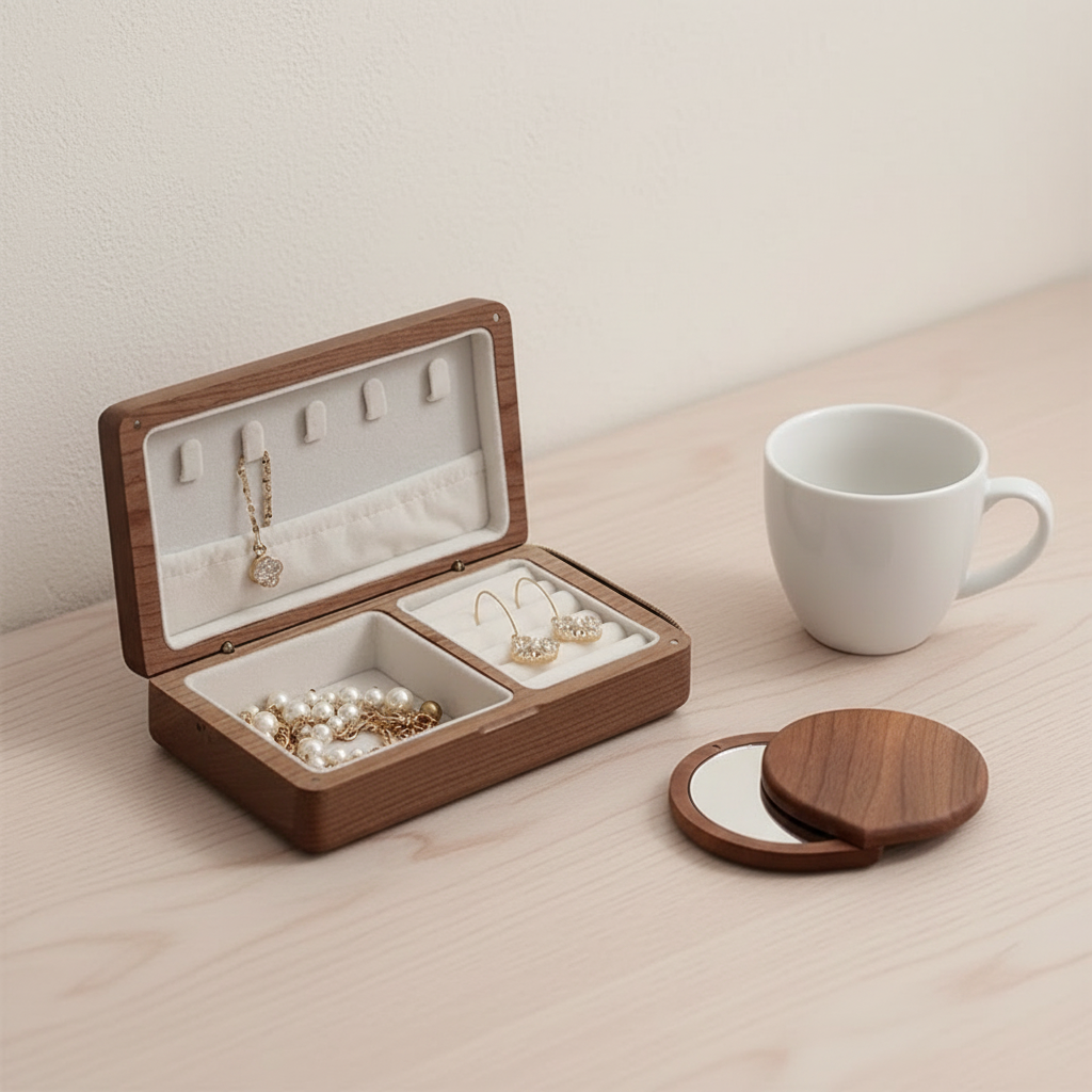 Boîte à bijoux en noyer massif fermée