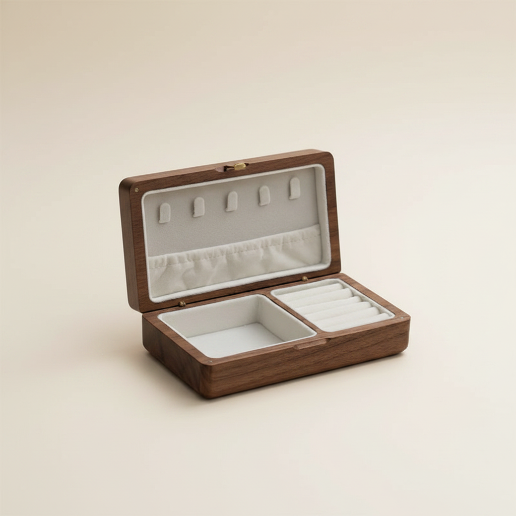 Boîte à bijoux en bois posée dans une main