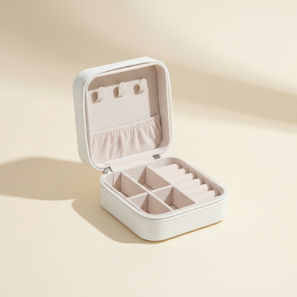 Petite boîte à bijoux de voyage en cuir, coloris blanche