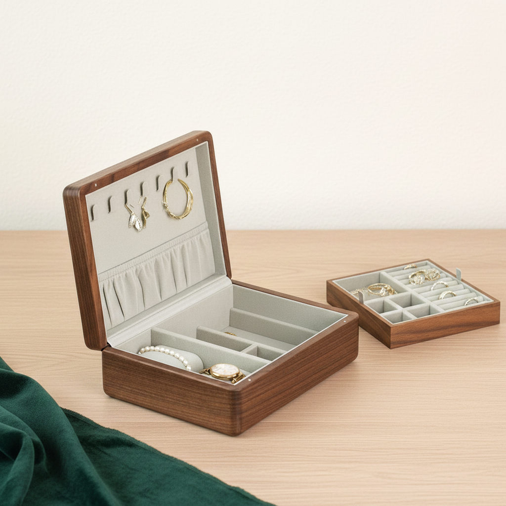 Boîte à bijoux en noyer fermée