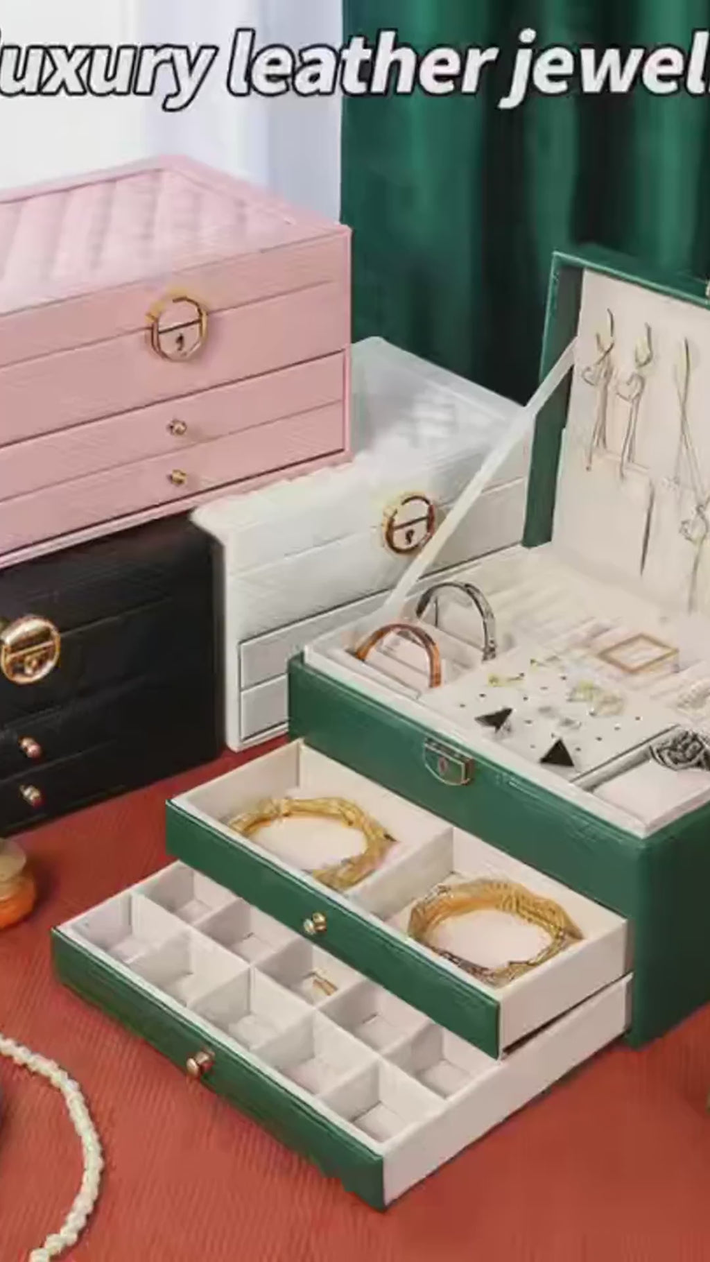 Boîte rangement bijoux tiroir à double couche en vidéo