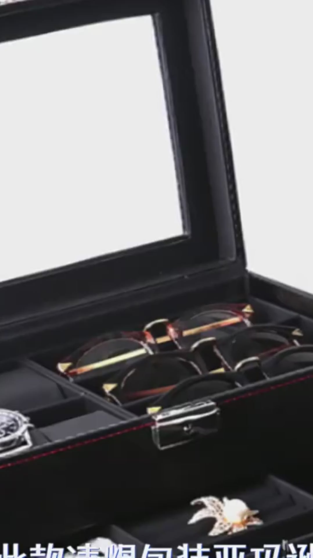Boîte à montres homme, douze emplacements avec tiroir en vidéo