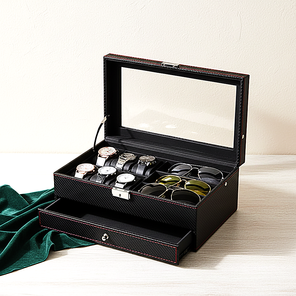 Boîte à montres homme vitrée, douze emplacements