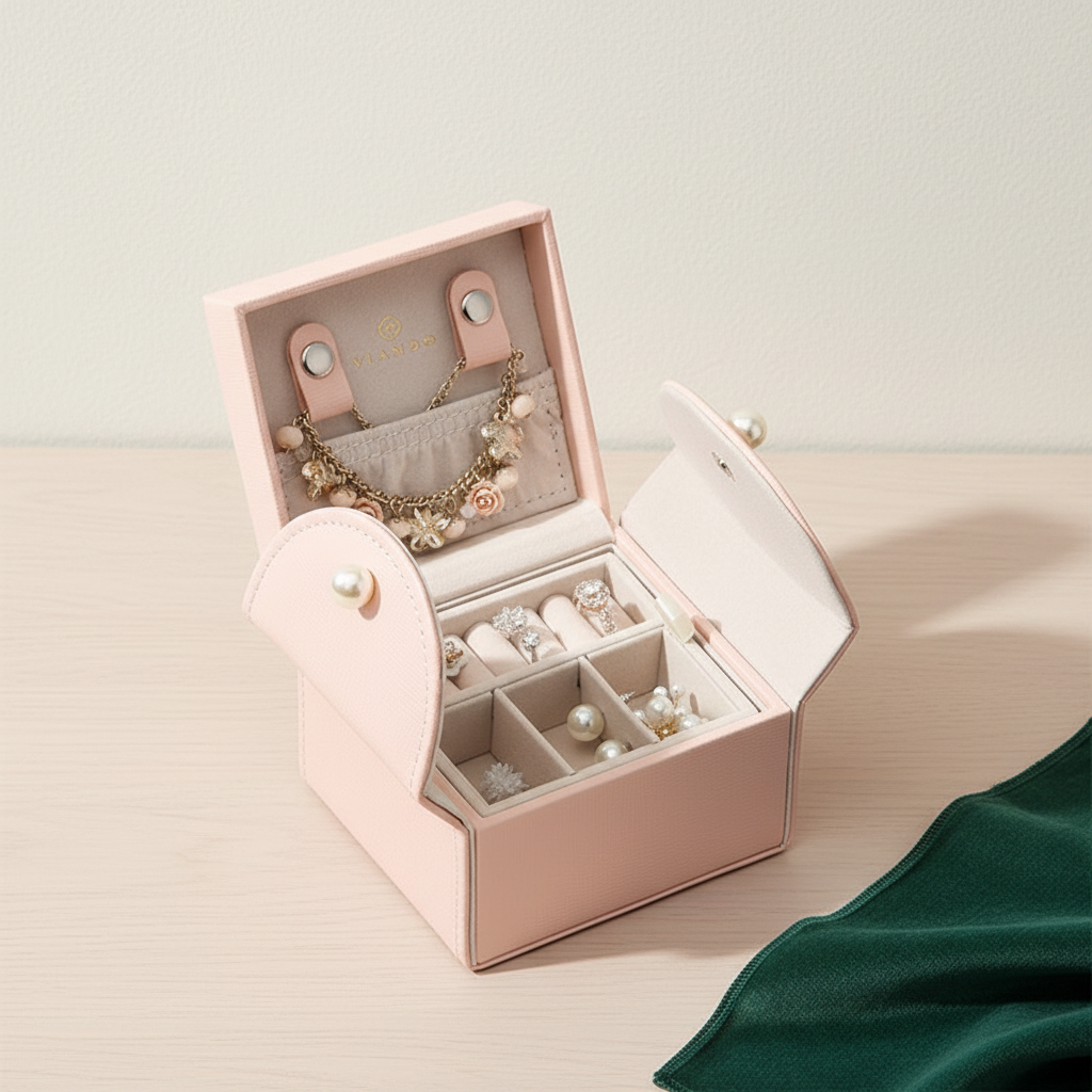 Boîte à bijoux fille ouverte en éventail, porte-colliers