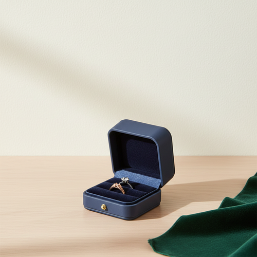 Boîte à bague de fiançailles en cuir, couvercle ouvert
