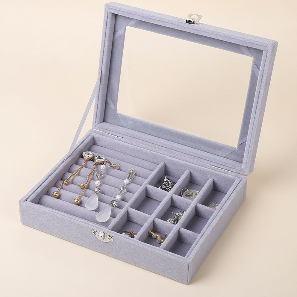 Plateau à bijoux, agencement à cases