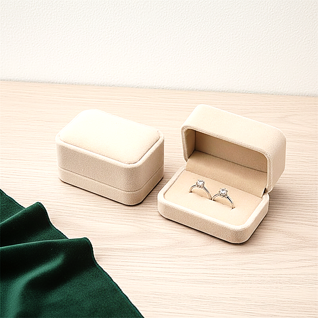 Coffret à bague en flanelle à doublure contrastée, coloris beige