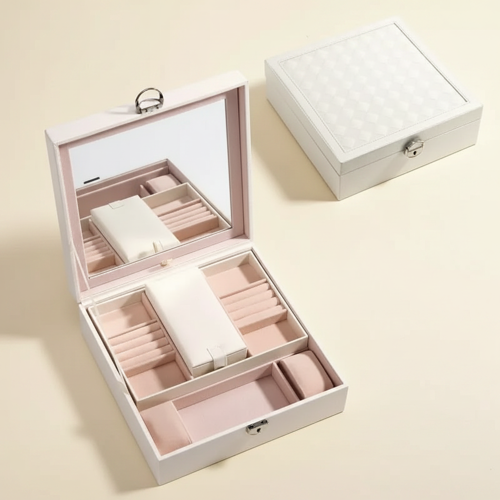 Coffret à bijoux grande capacité avec miroir, coloris blanc