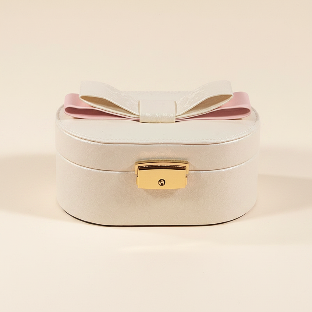 Coffret à bijoux en cuir à nœud, avec miroir, coloris blanc