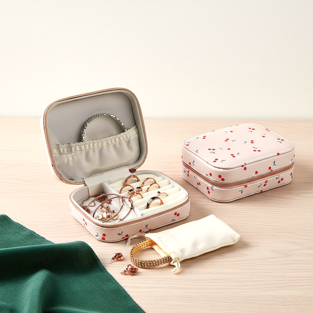 Coffret à bijoux en cuir zippé avec miroir, coloris blanc
